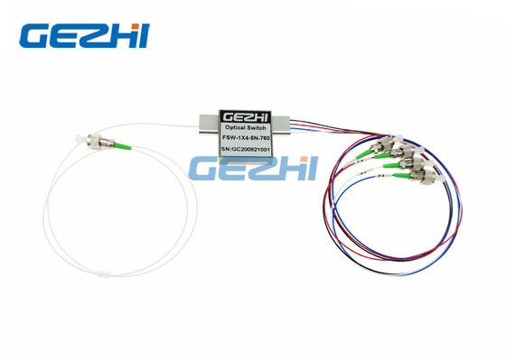 ভিজিবল লাইট 760nm 1x4 ফাইবার অপটিক্যাল সুইচস এফসি / এপিসি সংযোগকারী